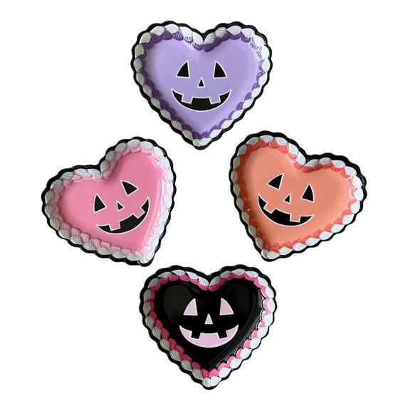 Halloween Heart Shaped Pumpkin Melamine Appetizer Plates 7x6 Set of 4 BOO New - Picture 9 of 11